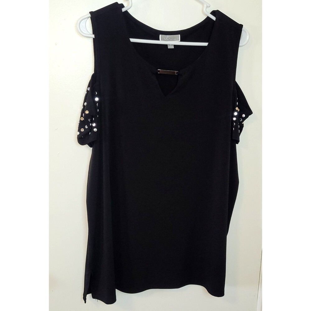 JM COLLECTION "CARE TAG MISSING" Embellished Sleeve Cold Shoulder Top Women XL